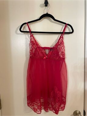 Frederick's of Hollywood Red Lace & Sheer Chemise